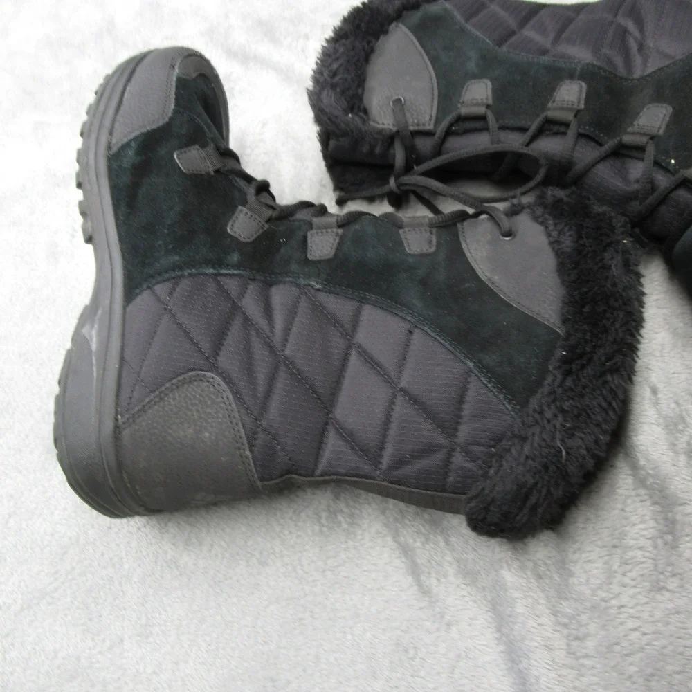 Columbia Winter Boots Women 11 Black Suede Waterproof Insulated Faux Fur Trim